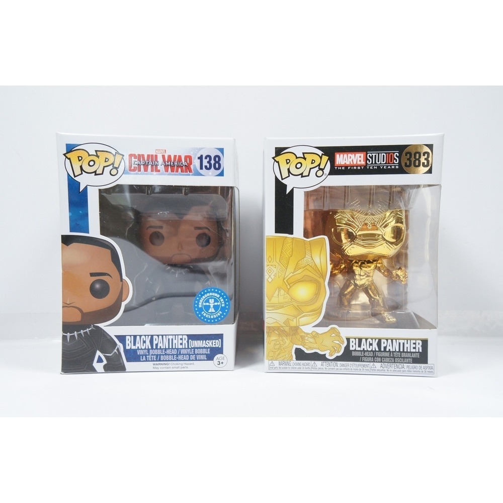 Funko Pop Marvel Black Panther 138 Unmasked Exclusive & 383 Gold Chrome Bundle
